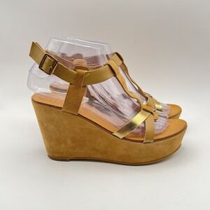 Barneys New York Wedge Sandals -brown/gold- Size 37 (US Size 6.5-7)